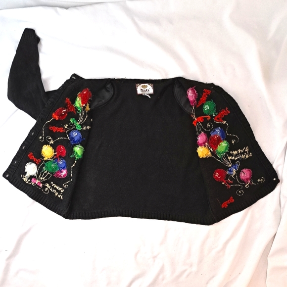 TIARA INTERNATIONAL Vintage 1999 Happy New Year 2000 Millennium Cardigan Sweater - Picture 4 of 14